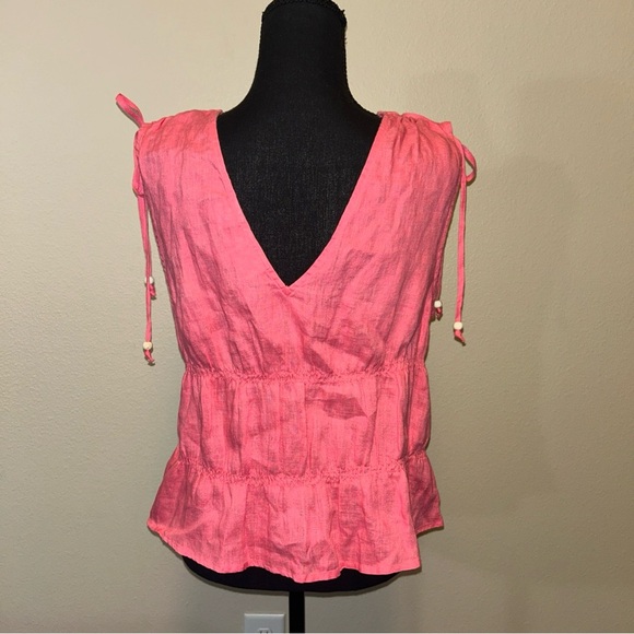 Cynthia Rowley Pink Button-Front Blouse Linen Large - Picture 3 of 8